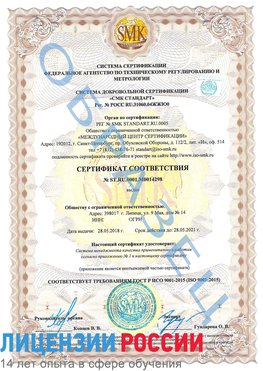 Образец сертификата соответствия Воронеж Сертификат ISO 9001